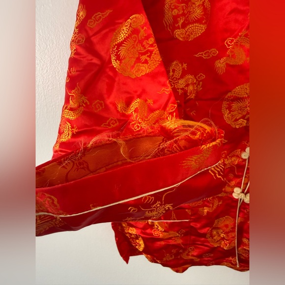 Chinese Traditional 2Pc Set Red Satin & Gold Dragon - Picture 9 of 15